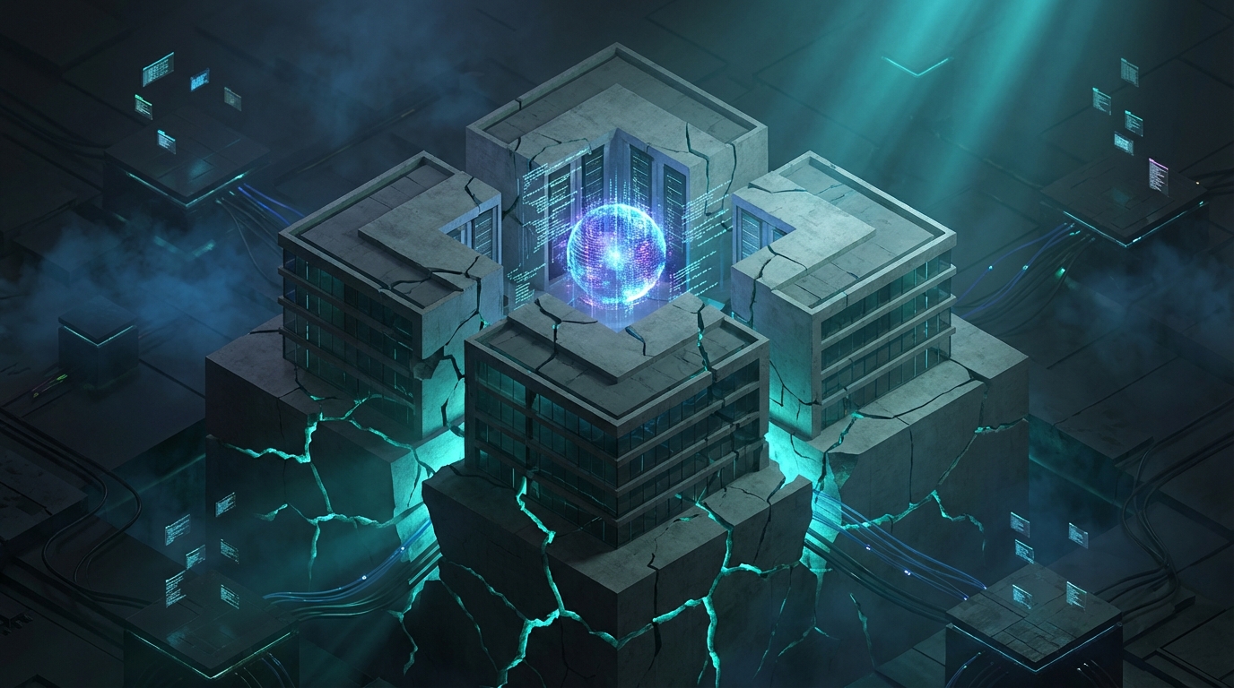 Conceptual visualization of digital infrastructure with structural fractures