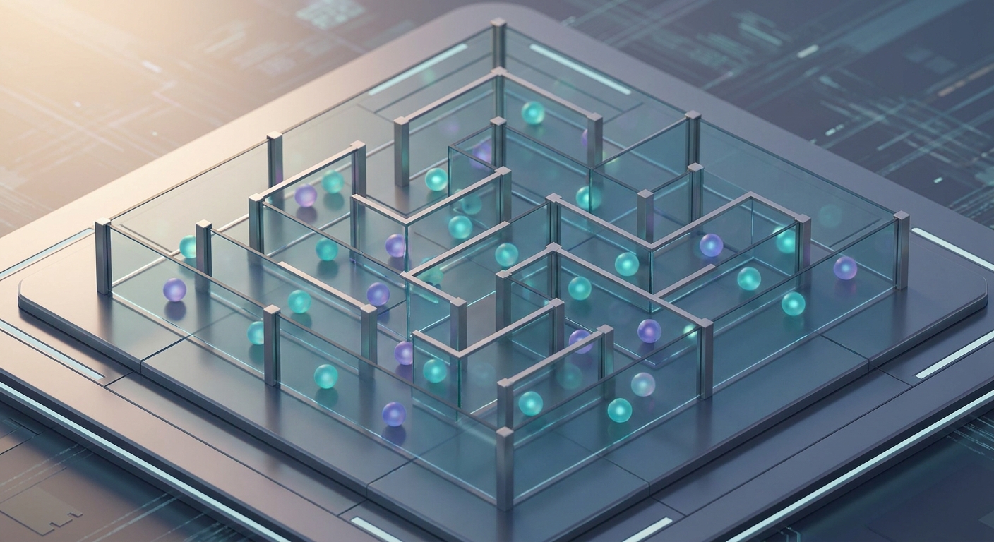 Conceptual visualization of autonomous agents navigating a maze